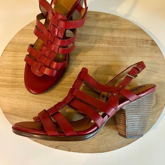 Indigo By Clarks Red Genuine Leather Weaved Woven Open Toe Sandals Size 11 - Picture 13 of 14